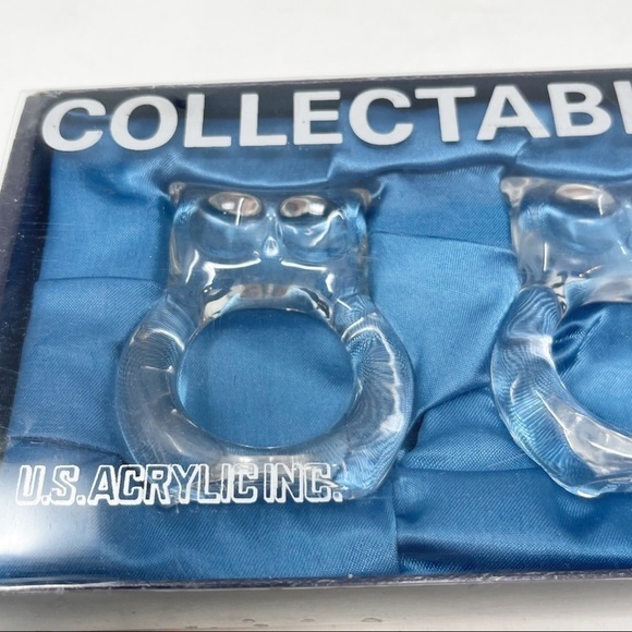Vintage Clear Acrylic Lucite OWL Napkin Rings BIJAN In Box Mid Century Modern - Picture 3 of 6